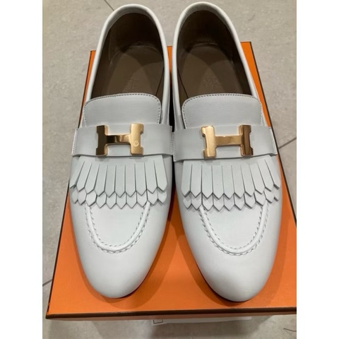 愛馬仕Hermes 白色🤍 玫瑰金扣 經典logo royal 樂福鞋 尺寸39 全新