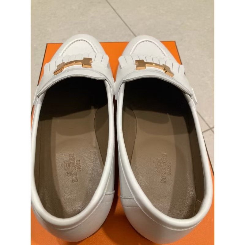 愛馬仕Hermes 白色🤍 玫瑰金扣 經典logo royal 樂福鞋 尺寸39 全新-2
