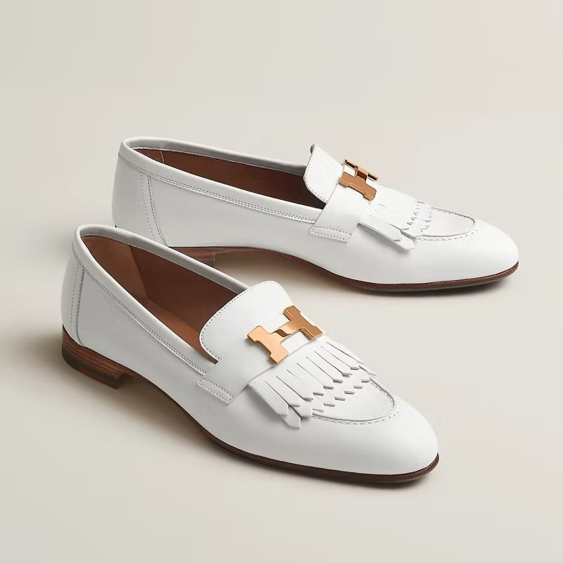 愛馬仕Hermes 白色🤍 玫瑰金扣 經典logo royal 樂福鞋 尺寸39 全新-5