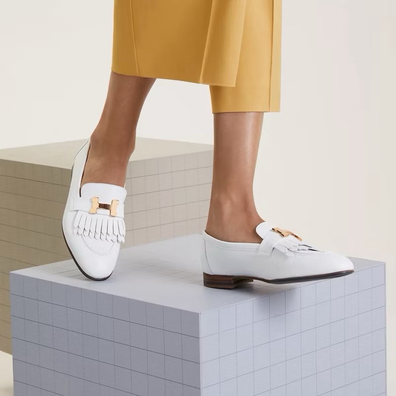 愛馬仕Hermes 白色🤍 玫瑰金扣 經典logo royal 樂福鞋 尺寸39 全新-6