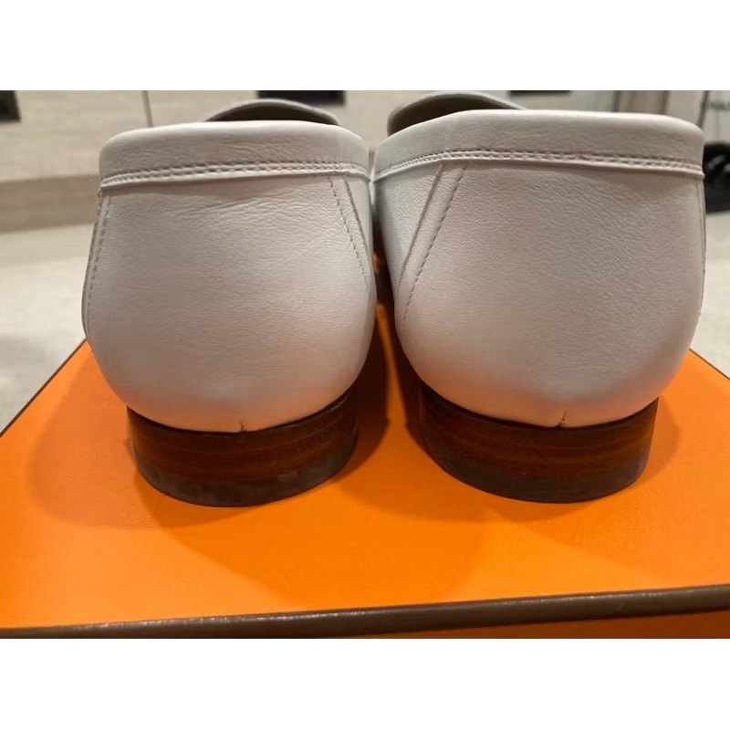 愛馬仕Hermes 白色🤍 玫瑰金扣 經典logo royal 樂福鞋 尺寸39 全新-9