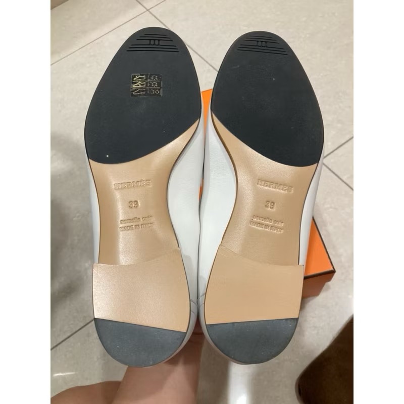 愛馬仕Hermes 白色🤍 玫瑰金扣 經典logo royal 樂福鞋 尺寸39 全新-11