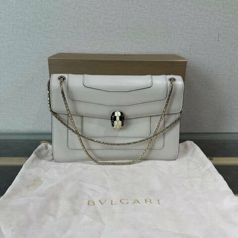 BVLGARI 奶昔白中號蛇頭鏈條包27*18*5 98新配件塵袋盒子