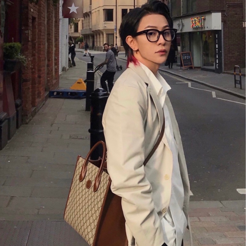 GUCCI古馳 老花Logo互扣式雙G徽標 帆布拼皮 托特包 小號 男女可背-5