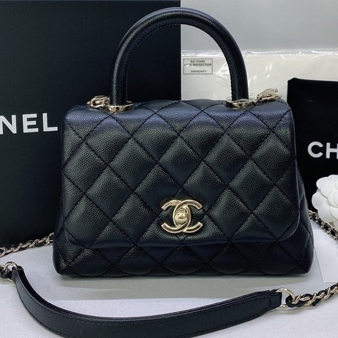 🔥超甜價🔥30開香奈兒手提鏈包Chanel mini coco handle黑色淡金扣荔枝牛