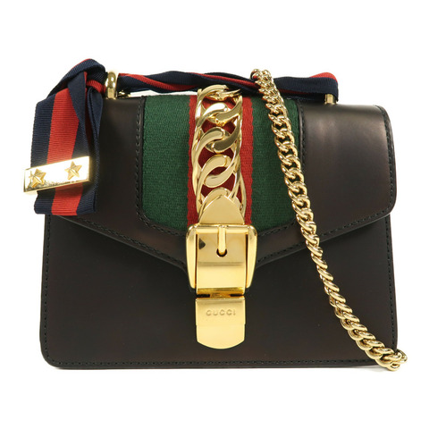 GUCCI 牛皮皮革Sylvie Mini Bag金扣鏈帶肩背袋