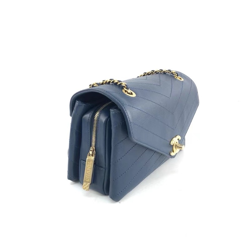 Chanel 香奈兒V 紋海軍藍翻蓋斜挎包-5