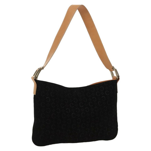CELINE C Macadam 帆布肩背包 絨面革 黑色 銀色 正品 fm4019