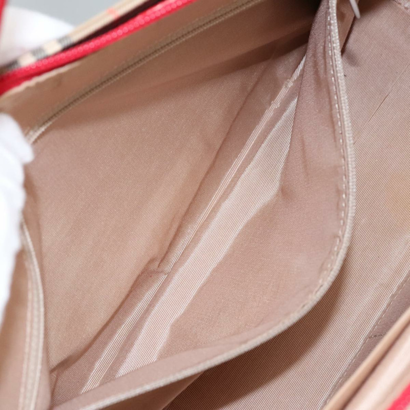 【日本直送】BURBERRY Nova 格紋手提包帆布皮革米紅色正品 99888-20