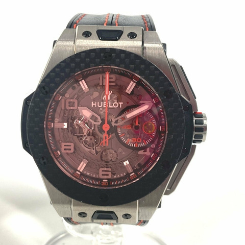 HUBLOT 401.QX.0123.VR 鏤空 Big Bang 法拉利紅魔鬼腕錶 男士皮革橡膠