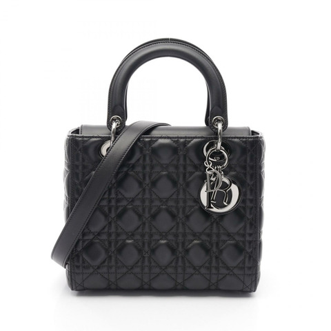 Christian Dior Lady Dior 中 Cannage 單肩包 手提包 羔羊皮 黑色 二手