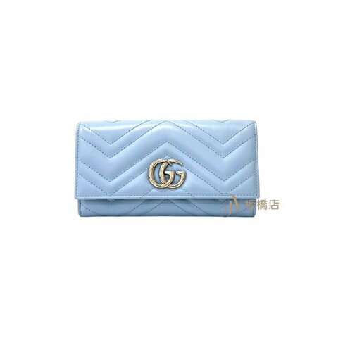 GUCCI GG Marmont 天空藍山型紋下蓋長夾443436
