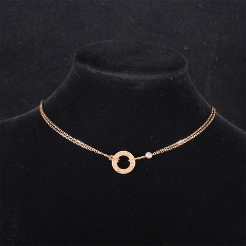CARTIER(卡地亞) LOVE 18K金 小餅 鑲嵌2顆鑽石項鏈 18K玫瑰金 項鏈