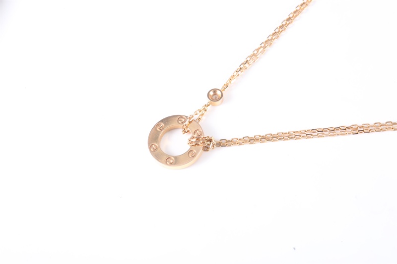 CARTIER(卡地亞) LOVE 18K金 小餅 鑲嵌2顆鑽石項鏈 18K玫瑰金 項鏈-1