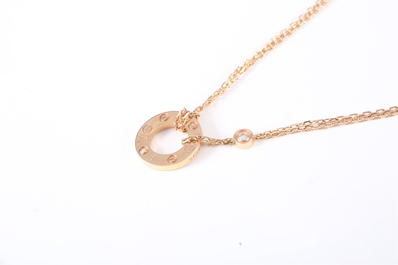 CARTIER(卡地亞) LOVE 18K金 小餅 鑲嵌2顆鑽石項鏈 18K玫瑰金 項鏈-2