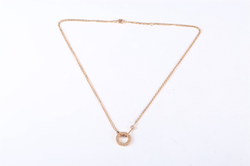 CARTIER(卡地亞) LOVE 18K金 小餅 鑲嵌2顆鑽石項鏈 18K玫瑰金 項鏈-5