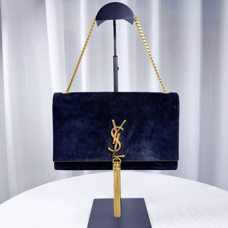 97新聖羅蘭kate黑色麂皮金色鏈條流蘇包 中號-5