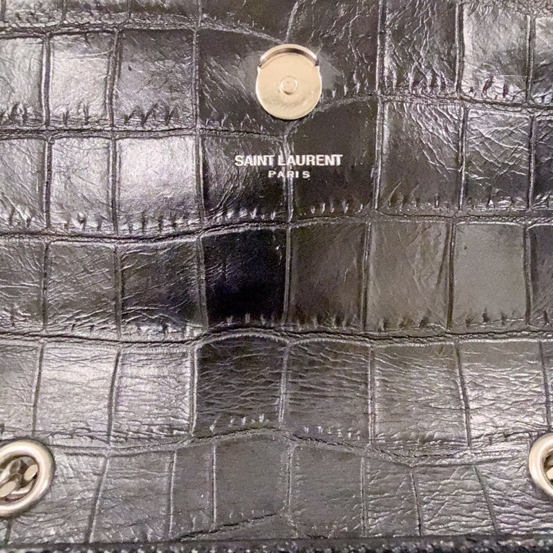 98新YSL聖羅蘭黑色鰐魚紋流蘇鏈條包-4