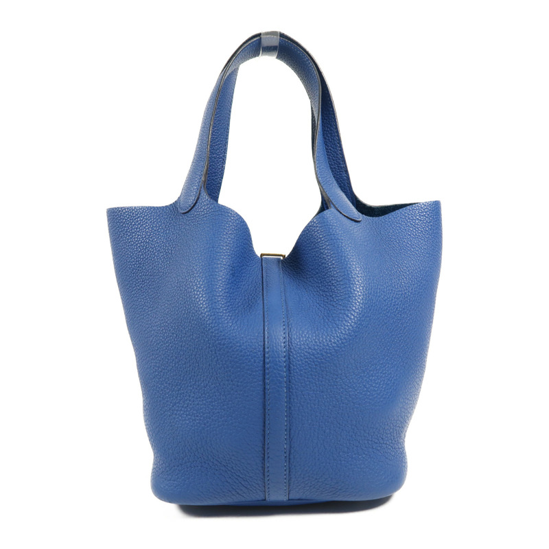 HERMES Clemence皮革Picotin MM金扣手挽袋Blue France-1