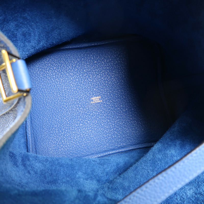 HERMES Clemence皮革Picotin MM金扣手挽袋Blue France-4