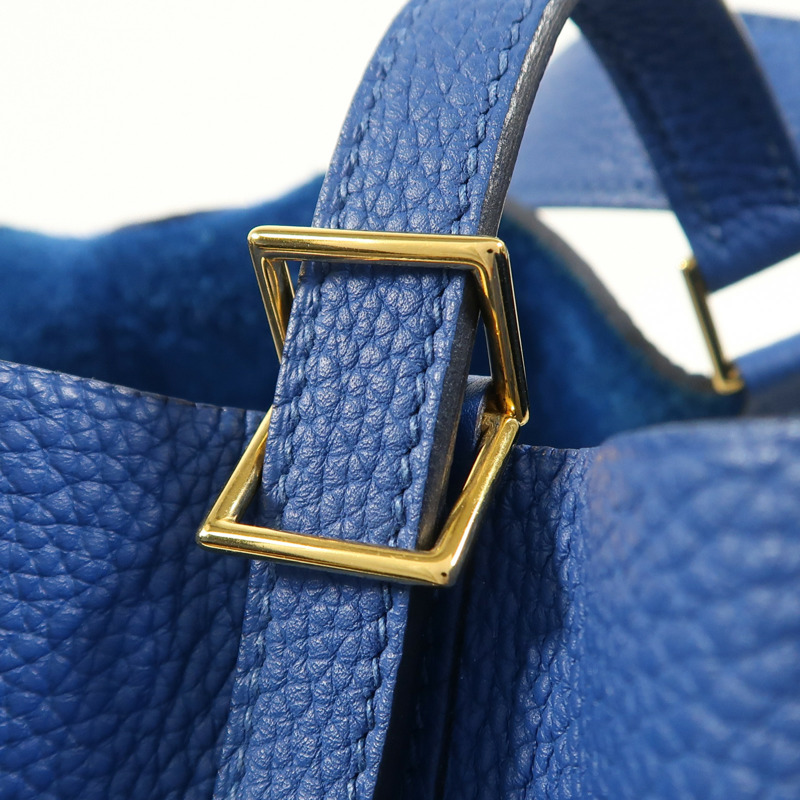 HERMES Clemence皮革Picotin MM金扣手挽袋Blue France-7