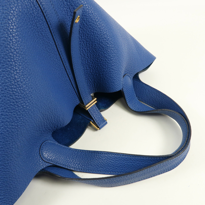 HERMES Clemence皮革Picotin MM金扣手挽袋Blue France-9