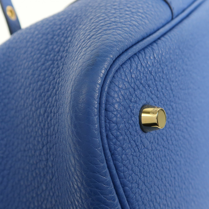 HERMES Clemence皮革Picotin MM金扣手挽袋Blue France-11