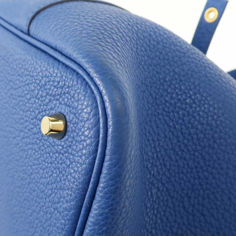 HERMES Clemence皮革Picotin MM金扣手挽袋Blue France-12