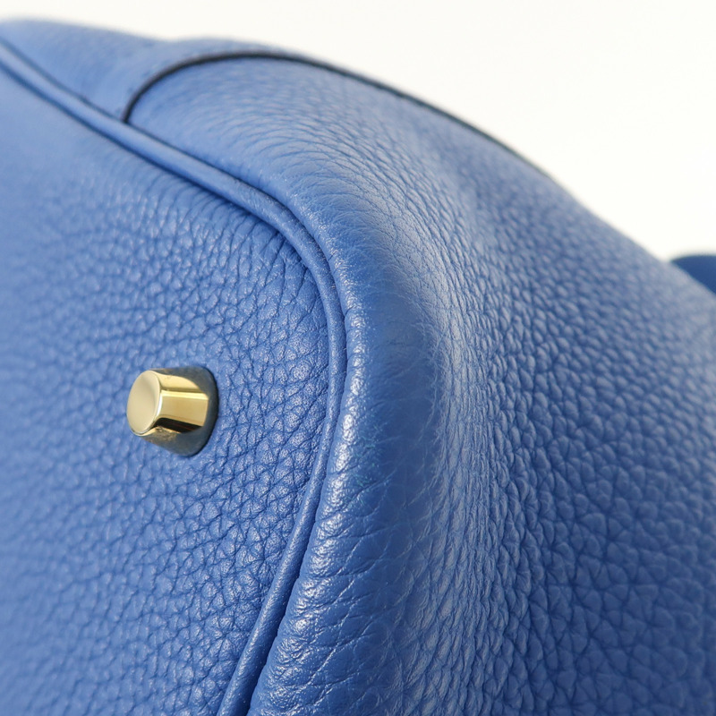 HERMES Clemence皮革Picotin MM金扣手挽袋Blue France-14