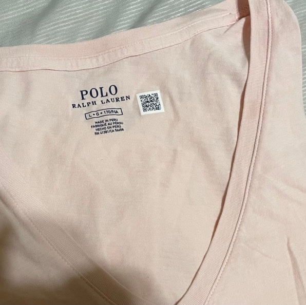 Ralph Lauren RL（L號） 淺粉色女大人刺繡小馬V領薄短T-2