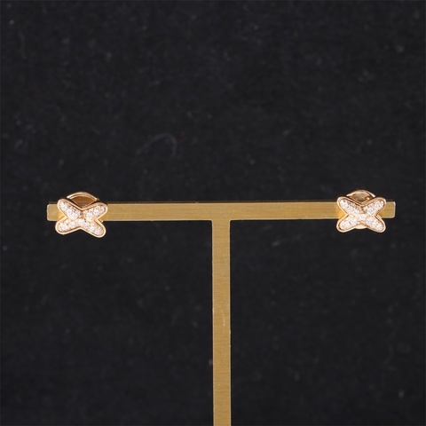 CHAUMET(尚美巴黎) 18K玫瑰金 Juxe De Liens 歡緣 大叉耳環 鑲鑽