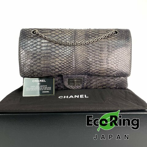 △ Chanel 香奈兒 Jumbo 2.55 Gray Green Python Skin Ruthenium-Finish Metal Double Flap Chain Shoulder Bag No.14 灰綠色蛇皮鍍釕金屬鏈條肩背袋 No.14 -257013936