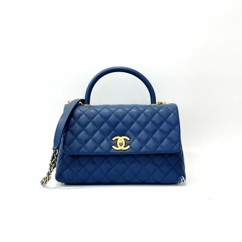 Chanel牛仔藍荔枝皮復古金釦coco handle28