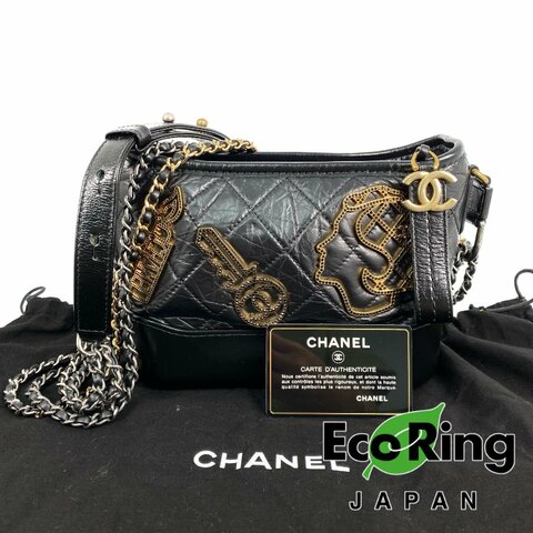 △ Chanel 香奈兒 Gabrielle Black Aged Calfskin, Smooth Calfskin Ruthenium-Finish Gold-tone Silver-tone Metal Chain Shoulder Bag No.24 黑色舊化牛皮, 光滑小牛皮鍍釕金色銀色金屬鏈條肩揹袋 No.24 -257013749
