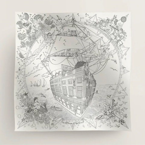Hermes 愛馬仕 福堡郵輪絲巾/白色款/全新美品