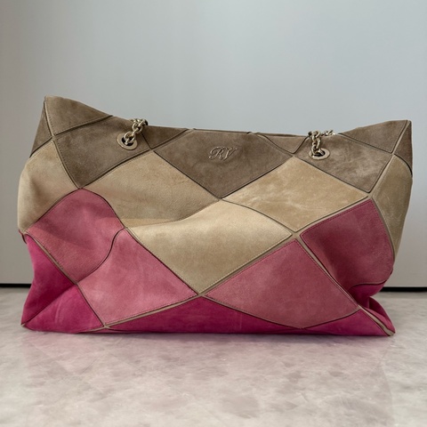 Roger Vivier Prismick 粉色拼接皮革手提包｜經典立體格紋｜肩背／手提兩用