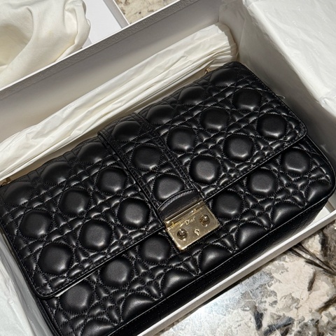 Miss Dior 大款翻蓋包 黑色羊皮 金鍊 肩背包 全新 附購證