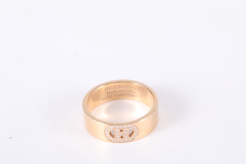 HERMES(愛馬仕) H d Ancre 豬鼻子 戒指 帶鑽 18K玫瑰金 51-5