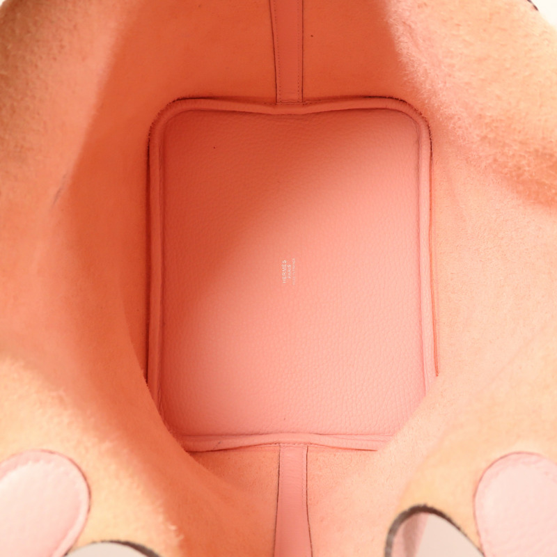 HERMES Clemence皮革Picotin MM銀扣手挽袋3Q Rose Sakura-4