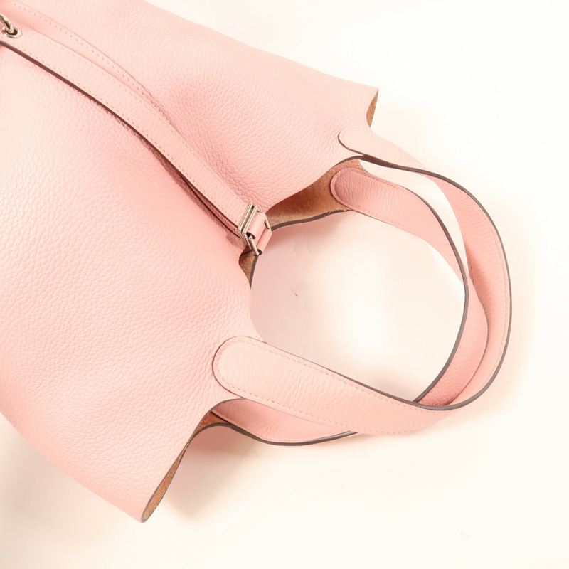 HERMES Clemence皮革Picotin MM銀扣手挽袋3Q Rose Sakura-7