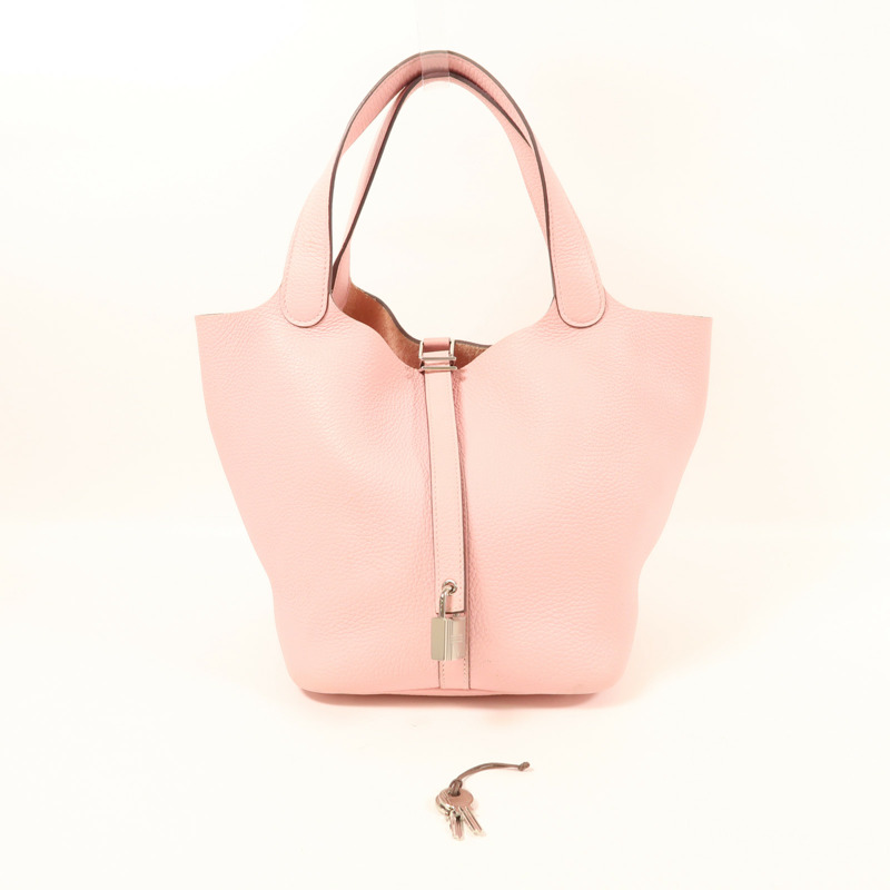 HERMES Clemence皮革Picotin MM銀扣手挽袋3Q Rose Sakura-8