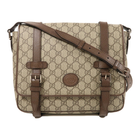 GUCCI 塗層帆布Shoulder Bag銀扣肩背袋