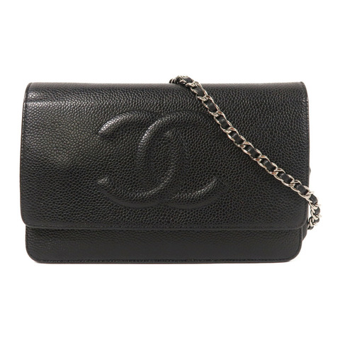 CHANEL 牛皮皮革Chain Shoulder銀扣鏈帶肩背袋