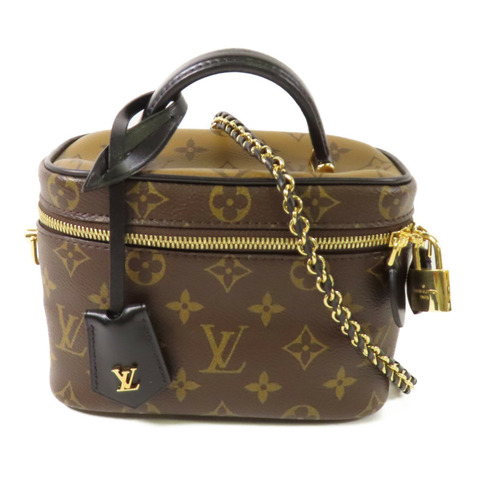 LOUIS VUITTON Monogram Reverse Vanity PM金扣手挽肩背兩用袋棕色