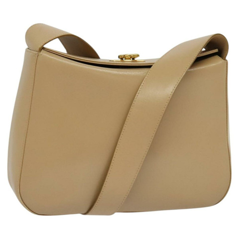 Salvatore Ferragamo Gancini 單肩包 皮革 米色金色 正品 127850