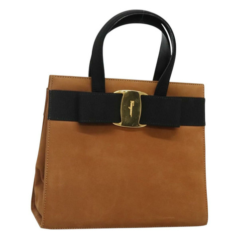 Salvatore Ferragamo Vala 手提包 絨面革 棕金色 正品 BA3464