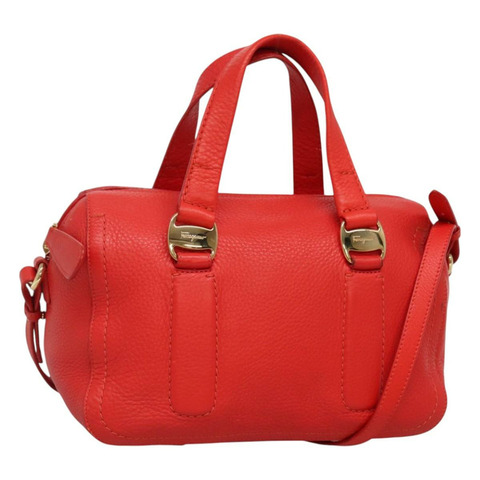 Salvatore Ferragamo Vala 手提包 皮革 2 向 紅金 正品 130370