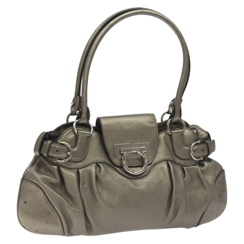 Salvatore Ferragamo Gancini 單肩包 皮革 金色 銀色 正品 131186