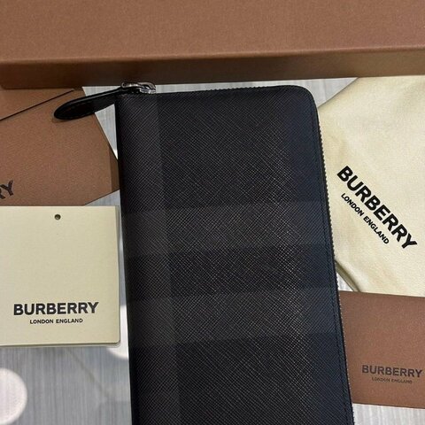 *SHIHNA名牌精品*Burberry 格紋拉鍊長夾 炭灰色