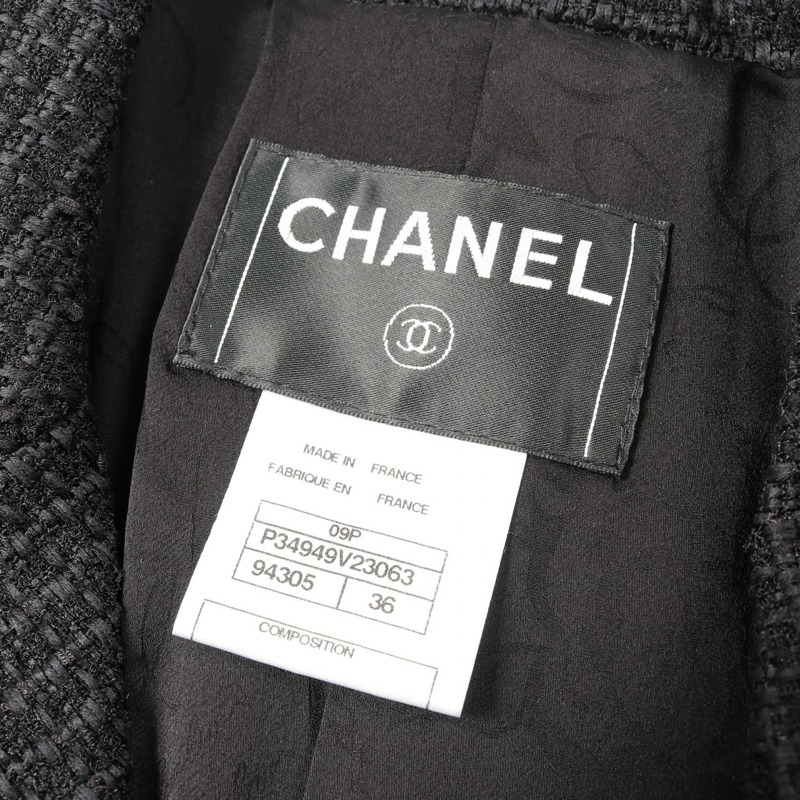 CHANEL COCO 馬克紐扣粗花呢其他夾克 P34949 尼龍黑色二手女款-2